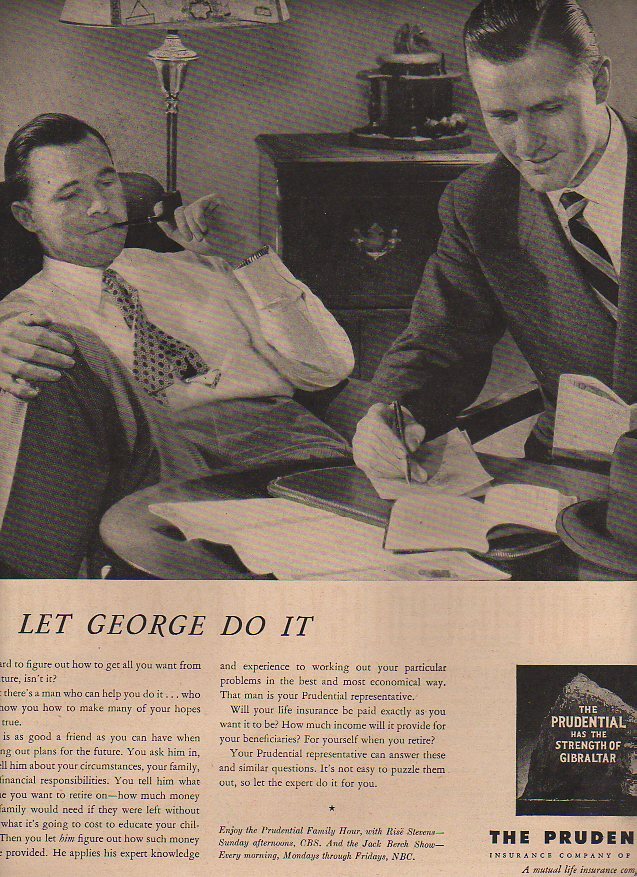 "Let George Do It" radio show logo featuring a man in a fedora holding a smoking gun, with the show title displayed in bold red letters above him and a red microphone below him against a blue background.